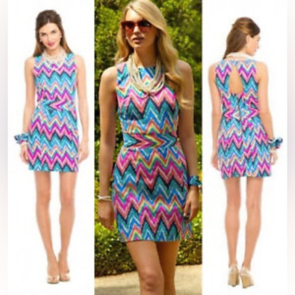 Lilly Pulitzer Kirkland Hearts A Flutter Chevron Keyhole Back Colorful Dress 4